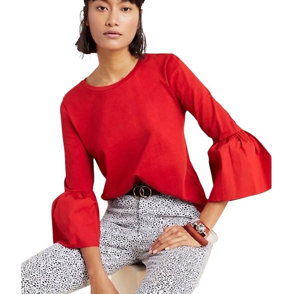 Anthropologie Adele Bell Sleeved Top in Red Size XS
